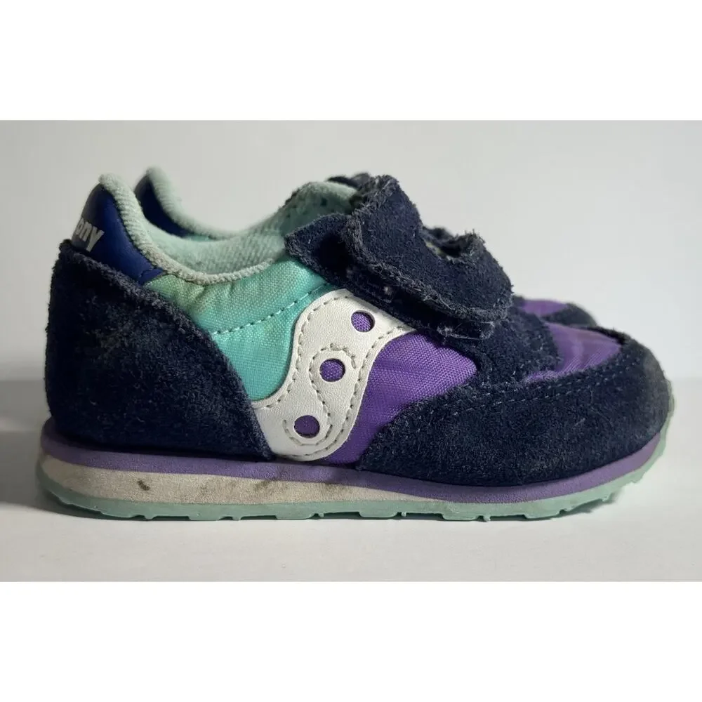 Saucony Jazz Hook Loop Toddler Sneakers Navy Purple Mint US 5 EU 21 Shoes